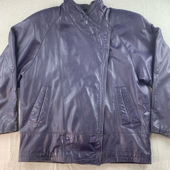 Vintage Danier sport leather coat 90s purple size medium Moto style - Picture 1 of 15